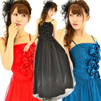 チュール重ねバラ飾り姫パーティ―ドレス