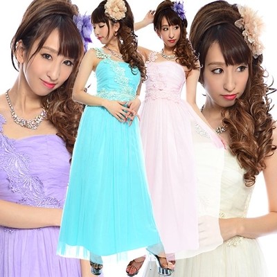 レースワンショルダーシャーリングチュール姫パーティードレス