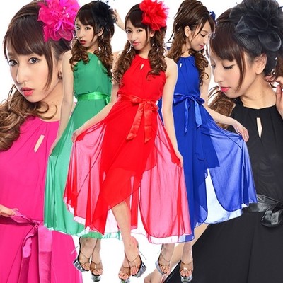 アメリカンスリーブシフォンロングドレス