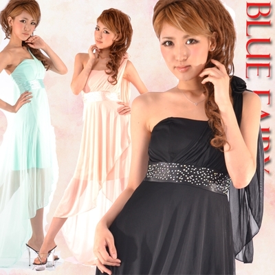 ワンショルダーシフォンテールカットロングドレス