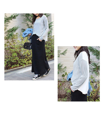 バックシフォンVネックニット