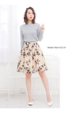 ふんわりシルエで、女性らしさもUP!BACKウエストゴム☆フラワープリントオーガンジースカート