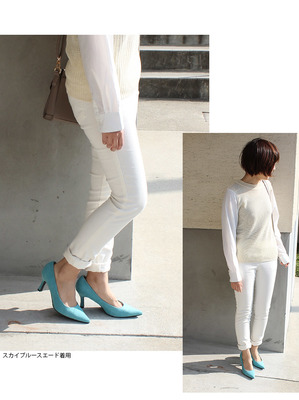 低反発&サイドクッション仕様!7cm同色ヒールポインテッドトゥパンプス