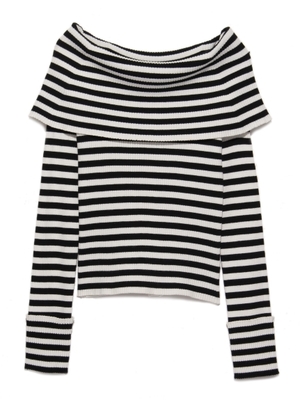 オフショルリブニットプルオーバー