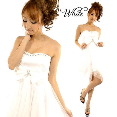 ビジューリボンアシメチュールミニドレス