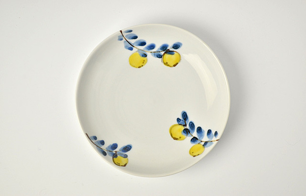 6寸皿 色絵枝レモン