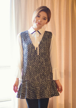 裾フレアツイードワンピース