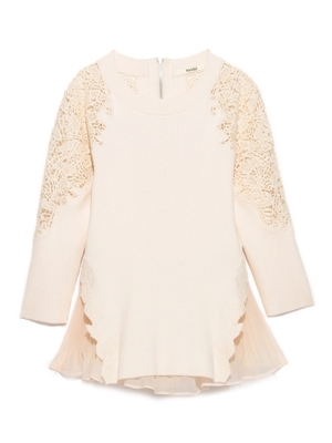 レース刺繍プリーツニットトップス