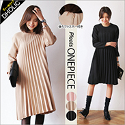 ラグランスリーブミディ丈プリーツワンピース