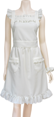 ミルクホワイト／マチュア胸元フリル エプロンドレス