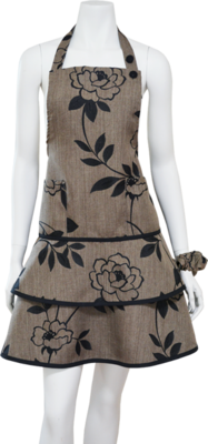 シャクヤク柄／ブラウン ティアードエプロン