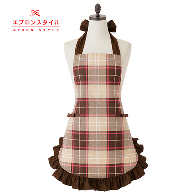 ショコラチェリーピンクタータンチェックチャーミングフリルエプロン