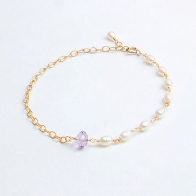 アメジスト×パール K14GFチェーンブレスレット