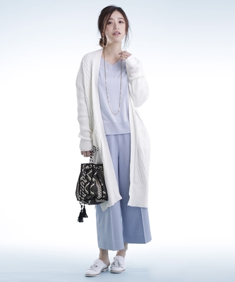 ケーブルスリットロングカーデ
