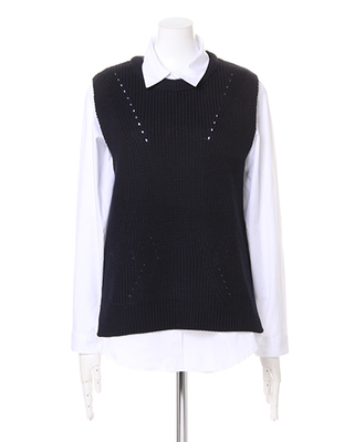 ニットベスト+シャツ/SET