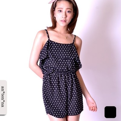 シフォンドット柄プリントオールインワン