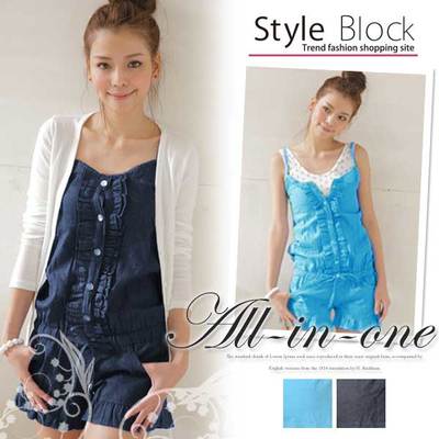 ショートサロペットオールインワンロンパース