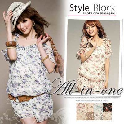 花柄サロペットオールインワンロンパース