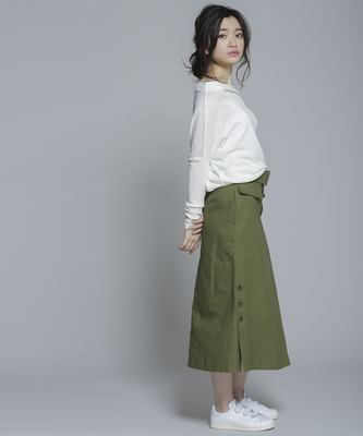 袖リブオフショルドレープニット