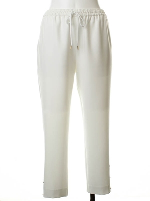 サテン裾釦ドロストパンツ