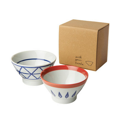 くらわんか茶碗セット ラティス・リーフ赤