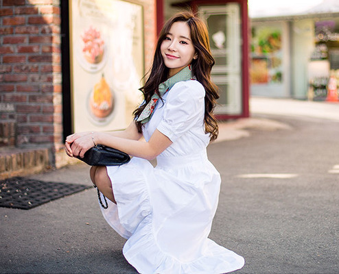 裾アンバランスフリル切替ワンピース 