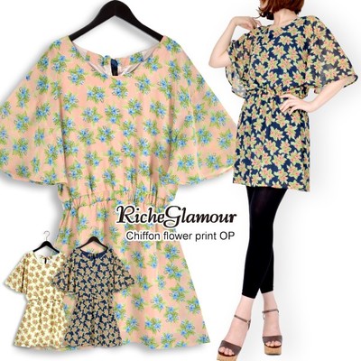 シフォン花柄ワンピース