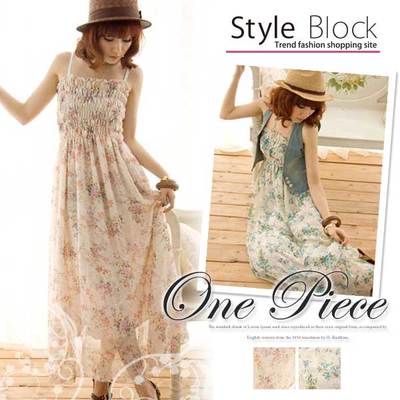 シフォン花柄マキシワンピース裏地付