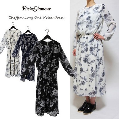 シフォン花柄プリントマキシワンピース