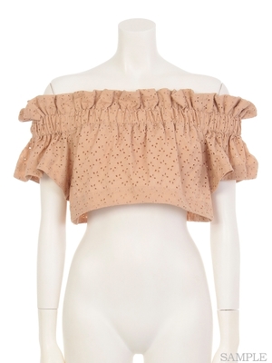 コットンレースオフショルブラウス