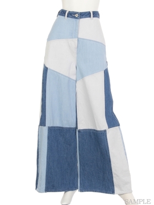 パッチワークフレアデニムパンツ