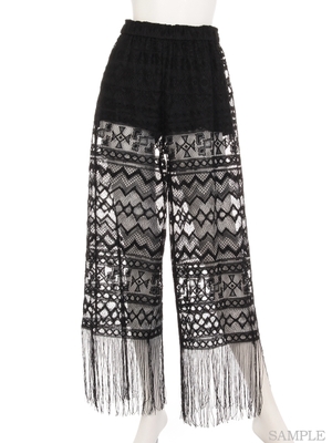 シースルーフリンジレースパンツ