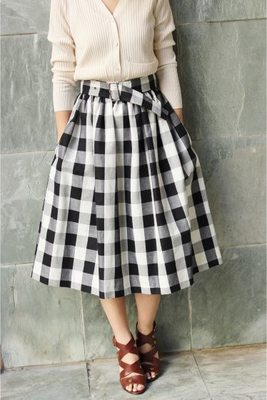 ブロックチェックフレアスカート