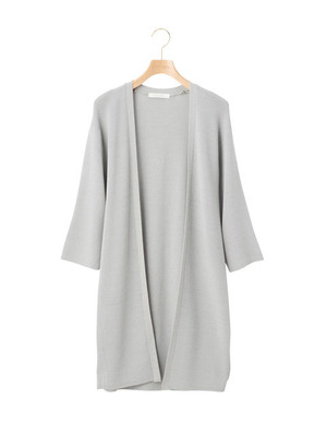 畦編みロングカーデ