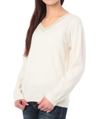 ラメ使いVネックニットプルオーバー