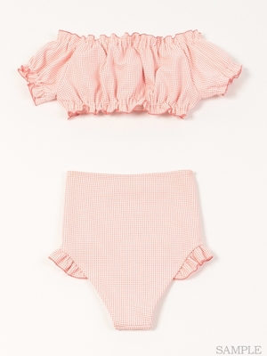 ミニチェックパフスリーブビキニ