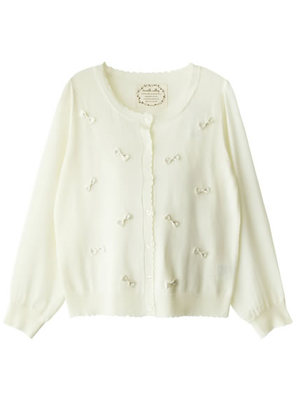 リボン付きシフォンスリーブニットカーデ