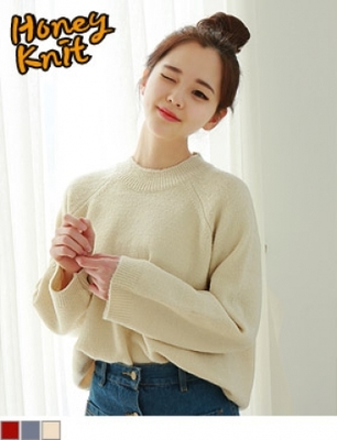 ラグランスリーブ無地ルーズ7Gニット