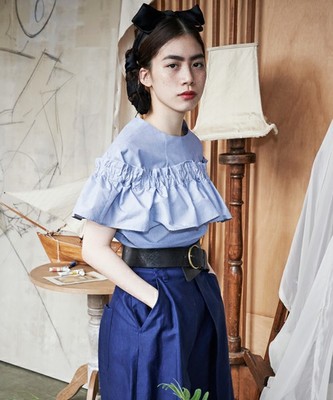 ストライプ フリルヨーク プルオーバー