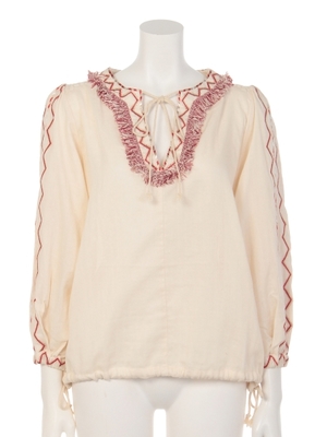 COTTON EMB SLEEVE BLOUSE