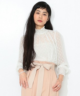 ドットシフォン スタンドブラウス