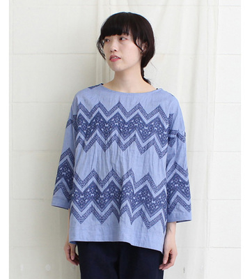 C/L　ダンガリー　ジグザグ刺繍ブラウス