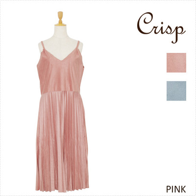 Crisp フェイクスエードプリーツキャミワンピース