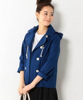 コットンリネンフーデッドショートPコート