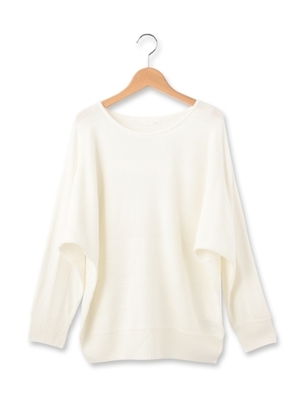 鹿の子編みボーダードルマンスリーブニット