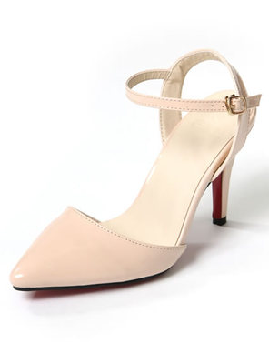 ストラップポインテッドトゥエナメルパンプス