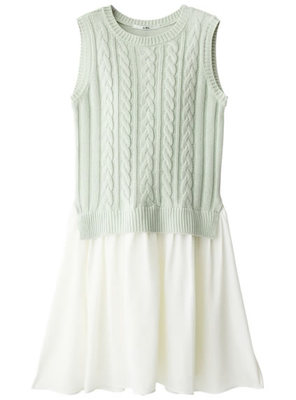 ケーブルノースリニットコンビワンピース