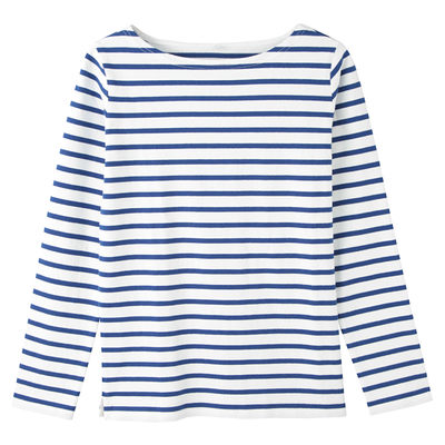 オーガニックコットン太番手ボーダー長袖Ｔシャツ　婦人Ｓ・白×ブルー
