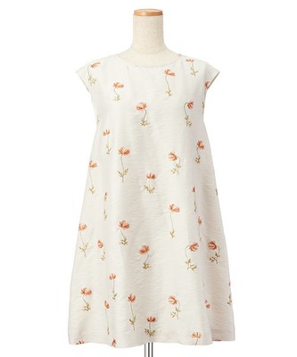 ステッチ刺繍Aラインワンピース