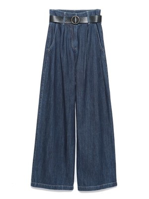 ベルト付きワイドデニムパンツ